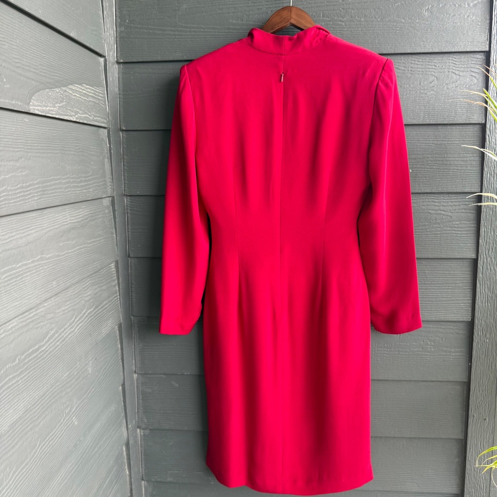 Donna Morgan Silk Wrap Midi Dress Pink Long Sleeve Cocktail Size 10 - Picture 5 of 10